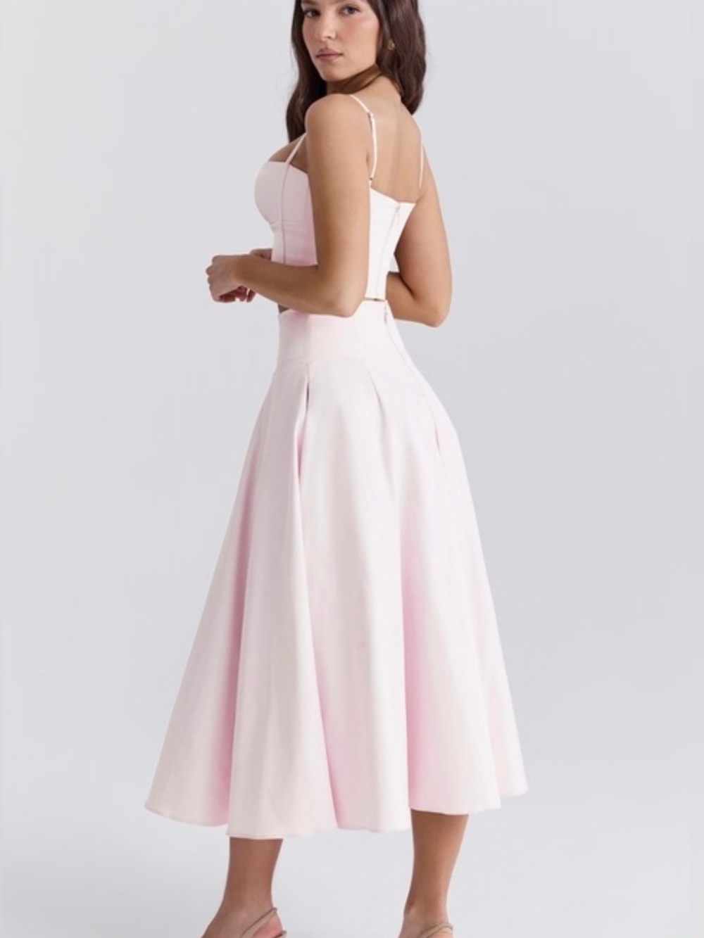 Women's Pink Satin Midi Skirt - Elegant High-Waist A-Line - Picture 6 of 9